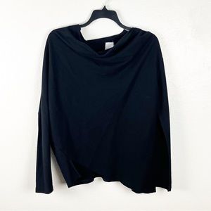 LOTUS EATERS Black Daffodil High Neckline Side Rear Slits Long Sleeve Top Small